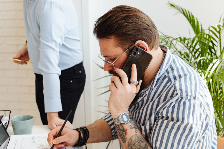 A person making calls